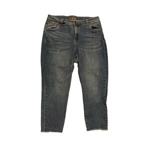 Kut from the Kloth HW Crop Skinny Jeans Womens 14W Med Wash Blue Denim Raw Hem